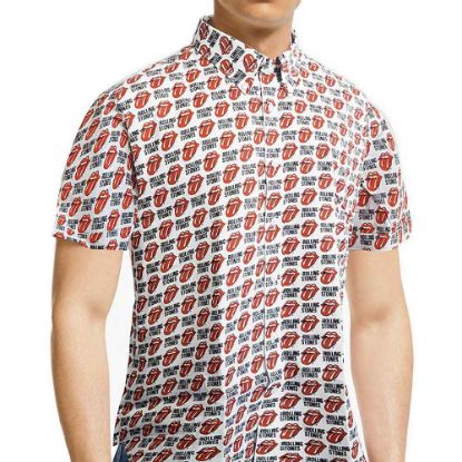 Picture of The Rolling Stones Unisex Casual Shirt: Tongue and Text (All Over Print) (Medium)