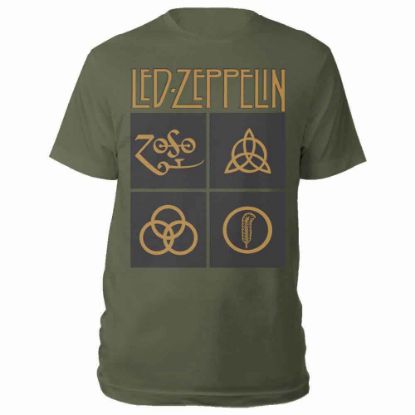 Picture of Led Zeppelin Unisex T-Shirt: Gold Symbols in Black Square