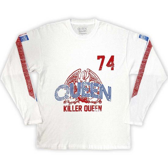 Picture of Queen Unisex Long Sleeve T-Shirt: Killer Queen '74 Stripes Sleeve Print